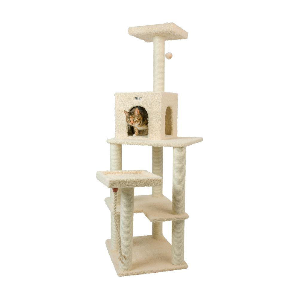 Armarkat Real Wood Cat Tower, Ultra thick Faux Fur Covered Cat Condo House A6902, Beige