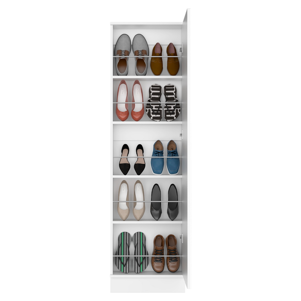 Shoe Rack Chimg, Mirror, Five Interior Shelves, Single Door Cabinet, White Finish