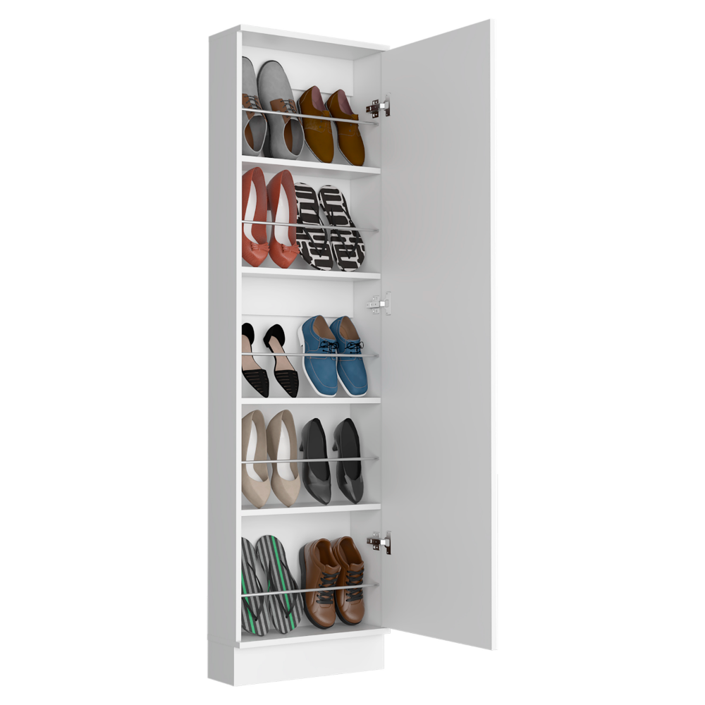 Shoe Rack Chimg, Mirror, Five Interior Shelves, Single Door Cabinet, White Finish