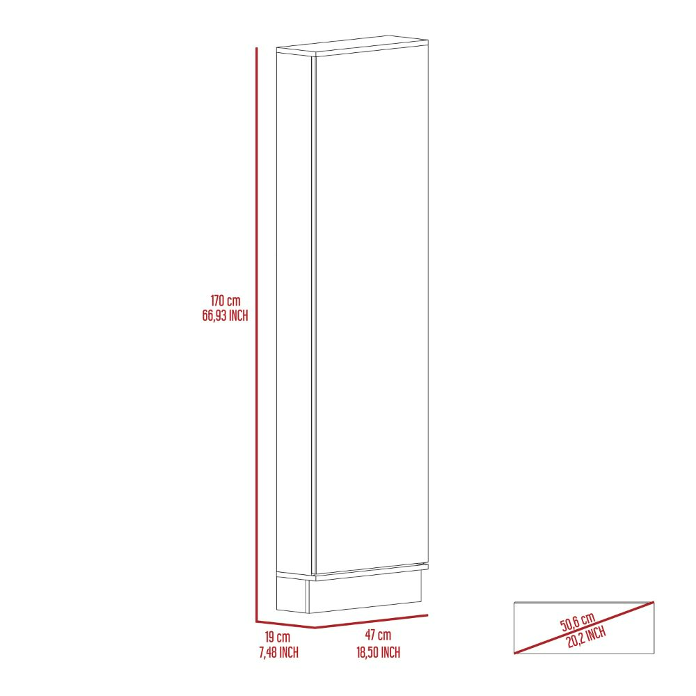 Shoe Rack Chimg, Mirror, Five Interior Shelves, Single Door Cabinet, White Finish