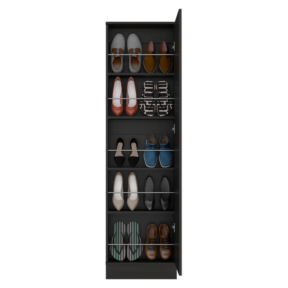 Shoe Rack Chimg, Mirror, Five Interior Shelves, Single Door Cabinet, Black Wengue Finish