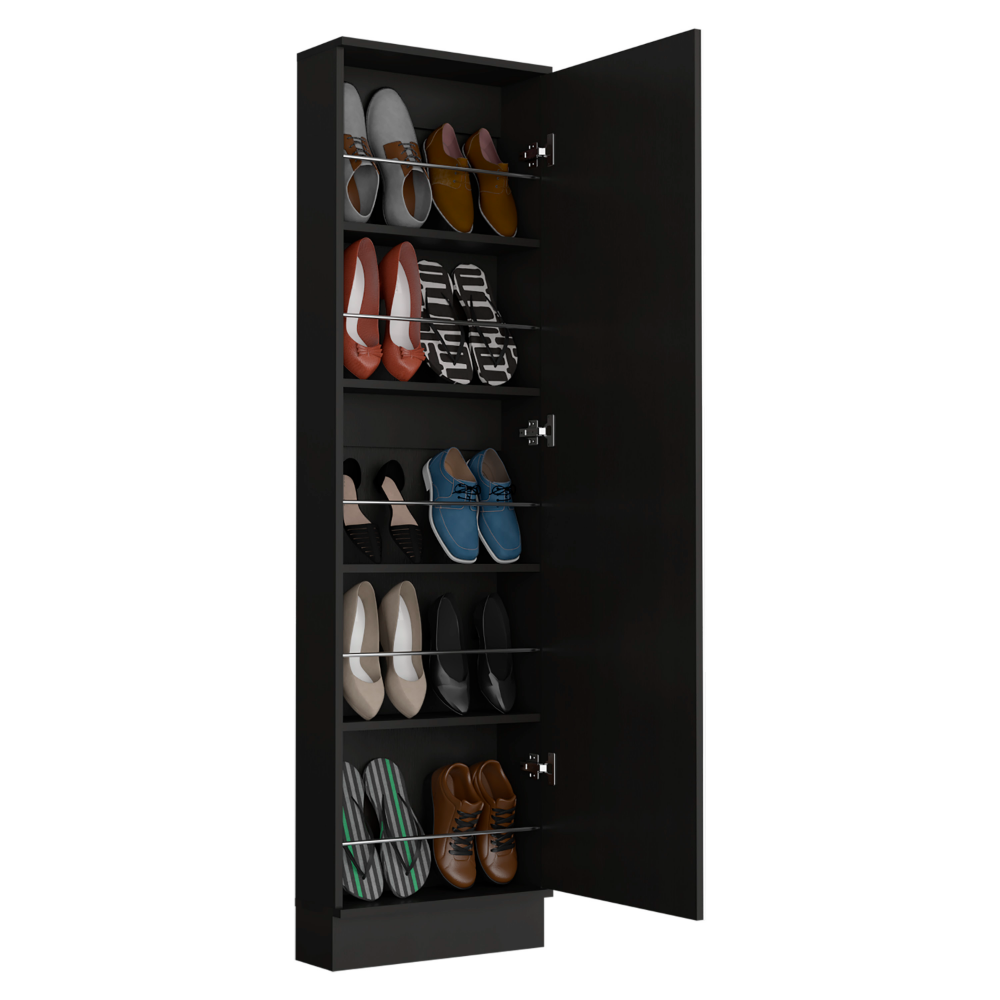 Shoe Rack Chimg, Mirror, Five Interior Shelves, Single Door Cabinet, Black Wengue Finish