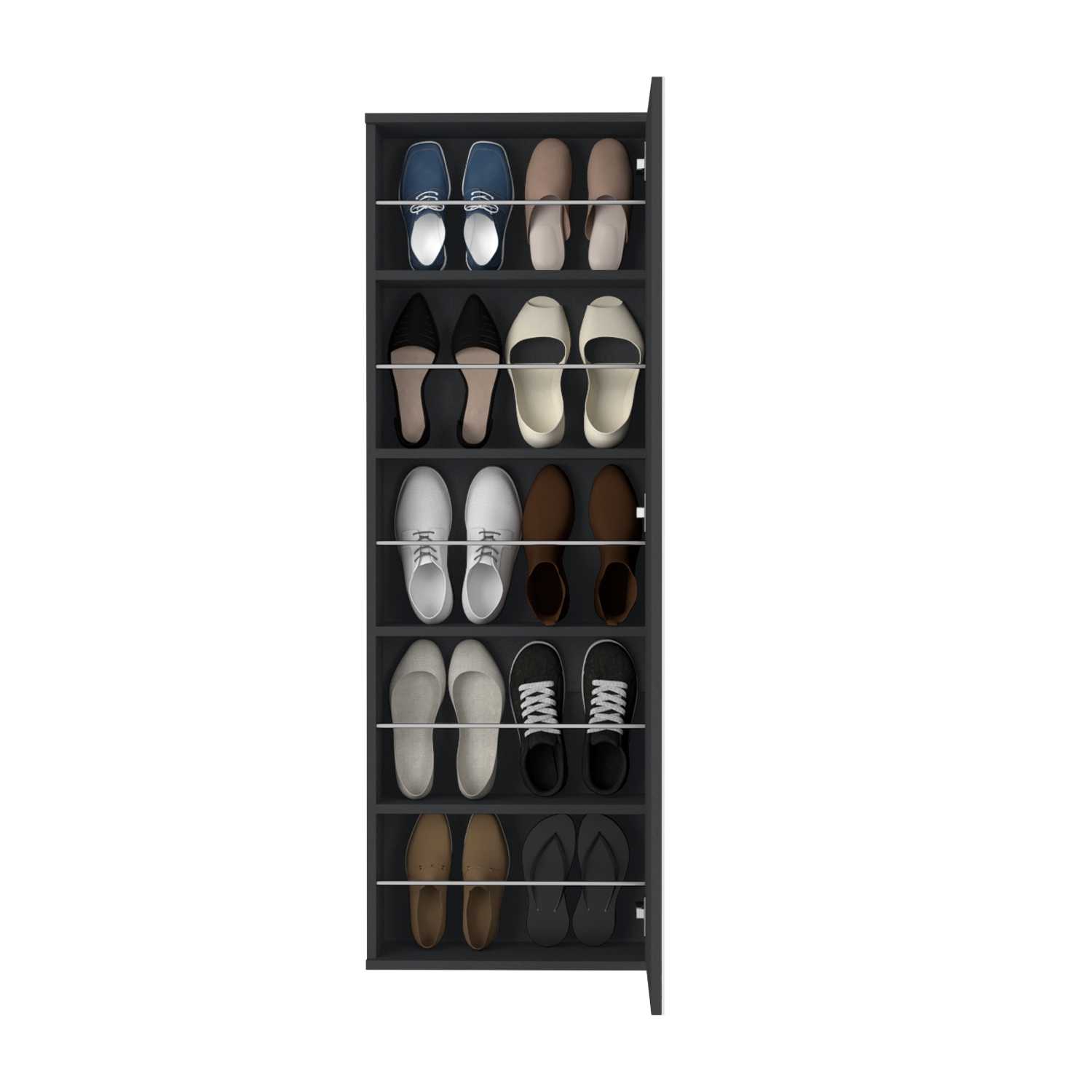 Wall Mounted Shoe Rack With Mirror Chimg, Single Door, Black Wengue Finish