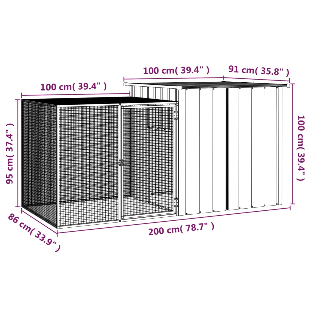 vidaXL Chicken Cage Gray 78.7"x35.8"x39.4" Galvanized Steel