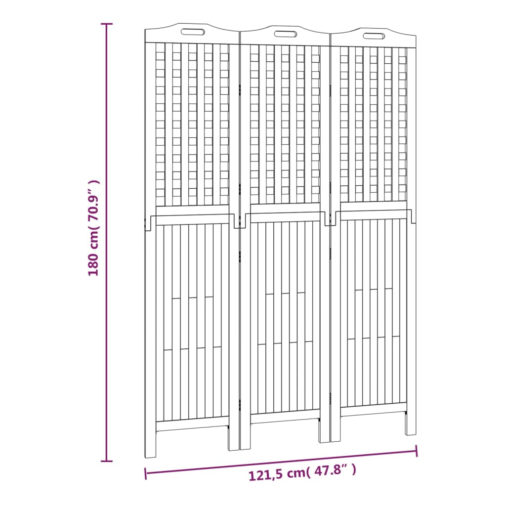 vidaXL 3-Panel Room Divider 47.8"x0.8"x70.9" Solid Wood Acacia