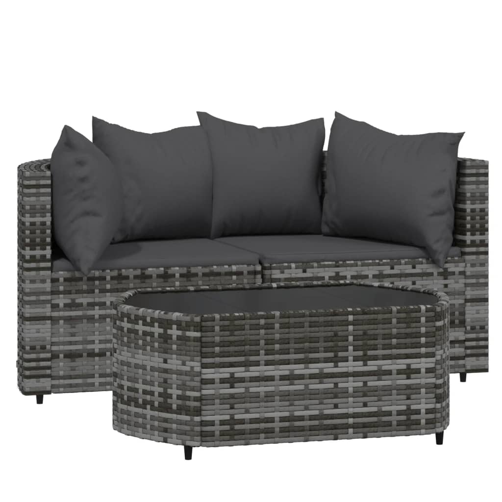 vidaXL 3 Piece Patio Lounge Set with Cushions Gray Poly Rattan