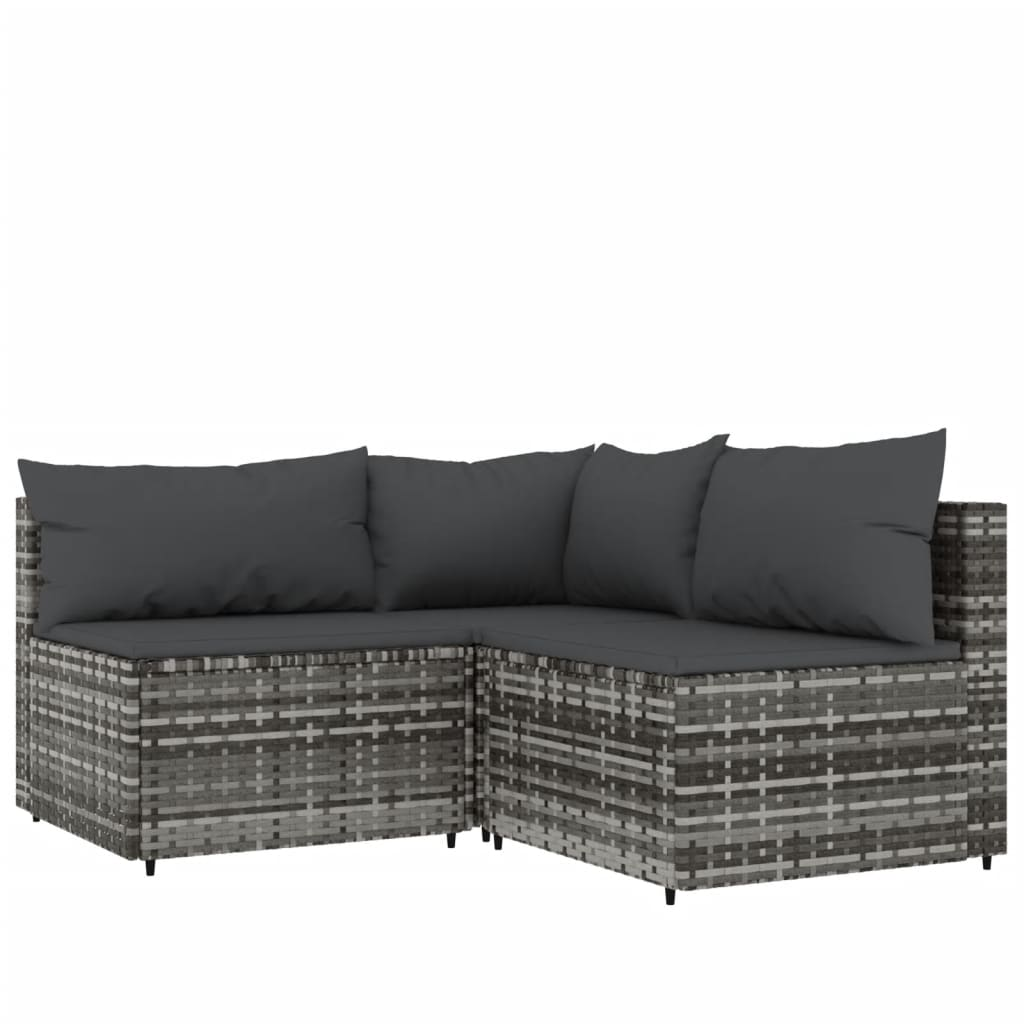 vidaXL 3 Piece Patio Lounge Set with Cushions Gray Poly Rattan