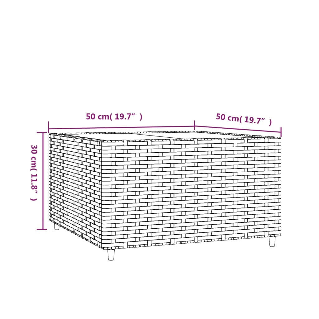 vidaXL Square Patio Coffee Table Gray 19.7"x19.7"x11.8" Poly Rattan