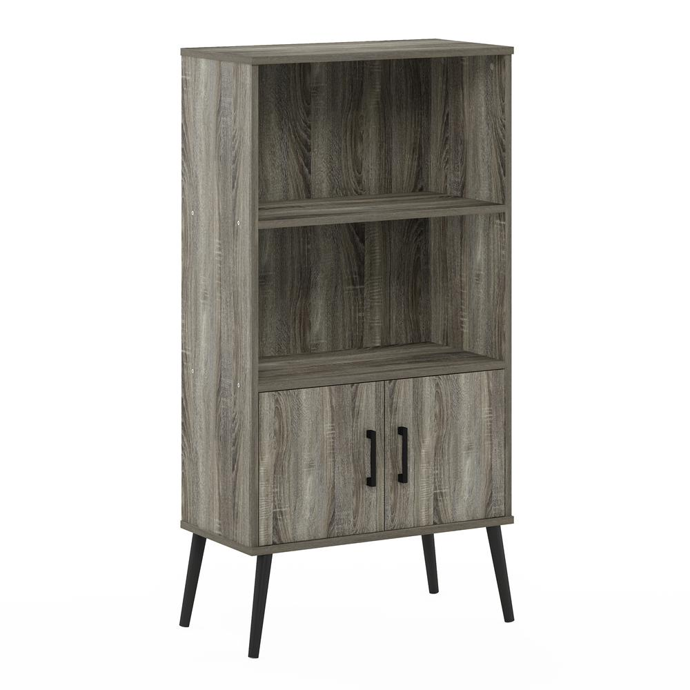 Furinno Claude Mid Century Style Accent Cabinet with Wood Legs, French Oak Grey