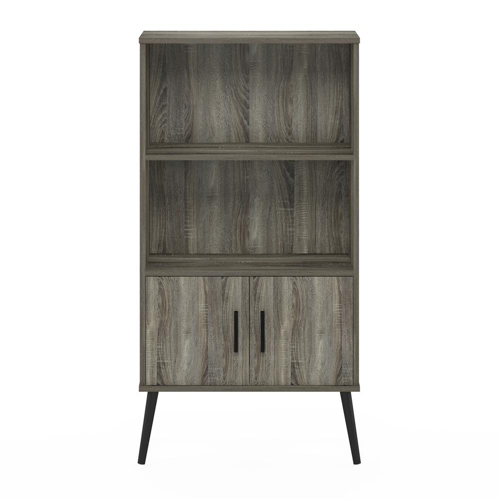 Furinno Claude Mid Century Style Accent Cabinet with Wood Legs, French Oak Grey