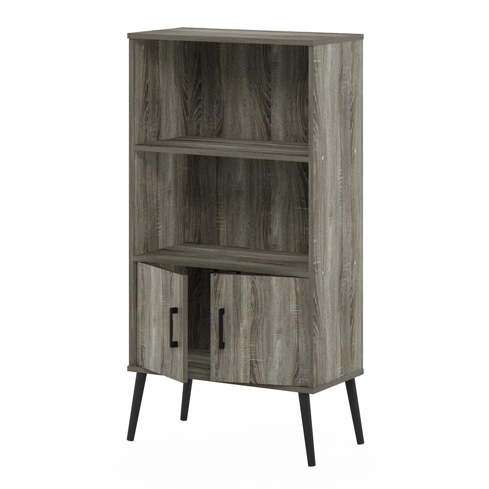 Furinno Claude Mid Century Style Accent Cabinet with Wood Legs, French Oak Grey