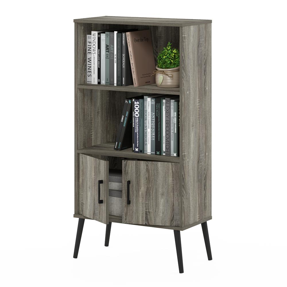 Furinno Claude Mid Century Style Accent Cabinet with Wood Legs, French Oak Grey