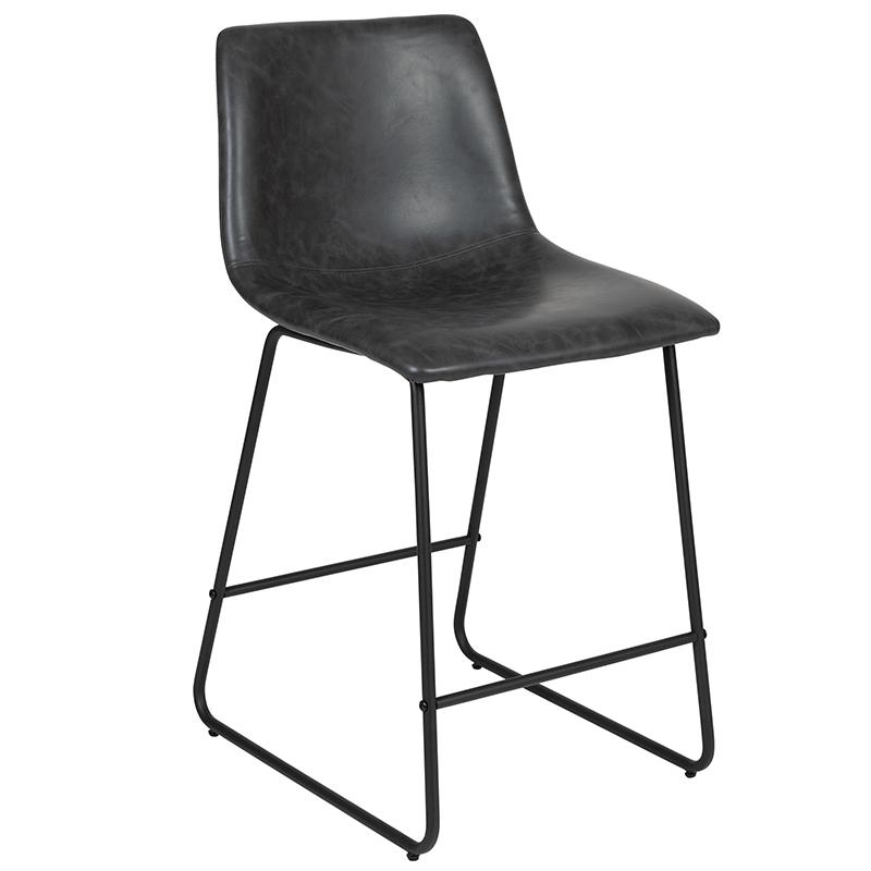 24 Inch LeatherSoft Counter Height Barstools in Dark Gray, Set of 2