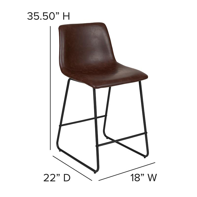 24 Inch LeatherSoft Counter Height Barstools in Dark Brown, Set of 2