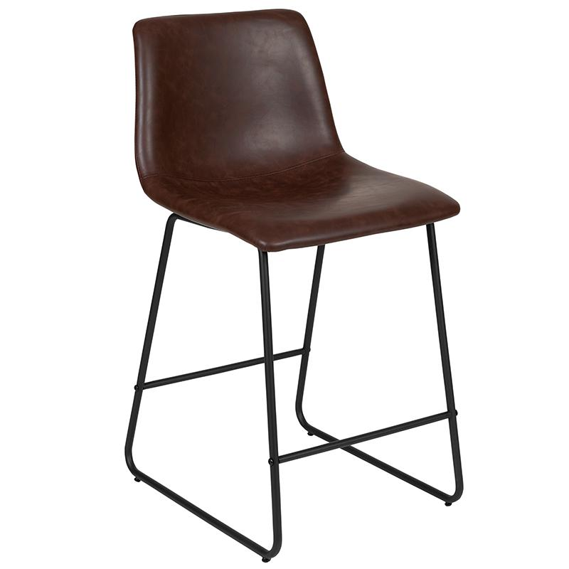 24 Inch LeatherSoft Counter Height Barstools in Dark Brown, Set of 2