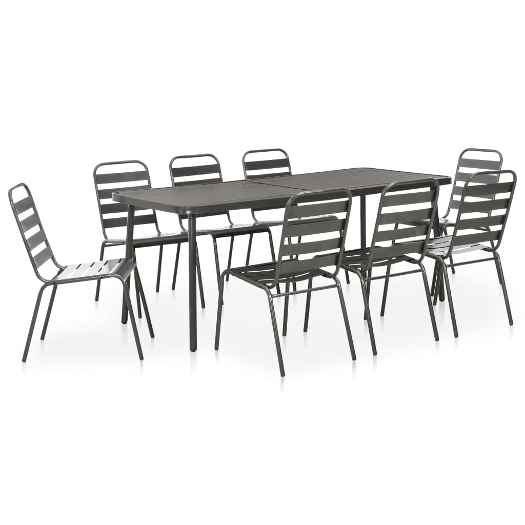 vidaXL 9 Piece Patio Dining Set Steel Dark Gray