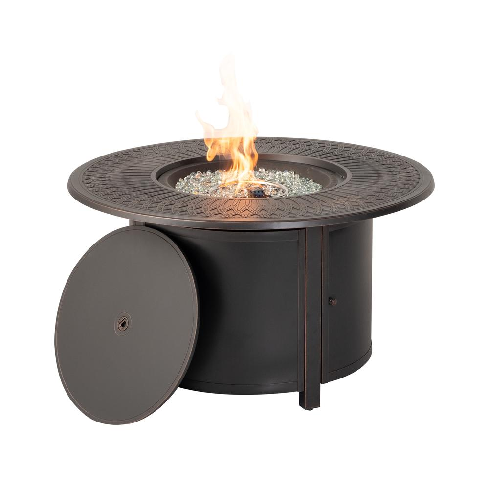 Walden 44" Round Gas Fire Pit Chat Table with Clear Glass Fire Beads