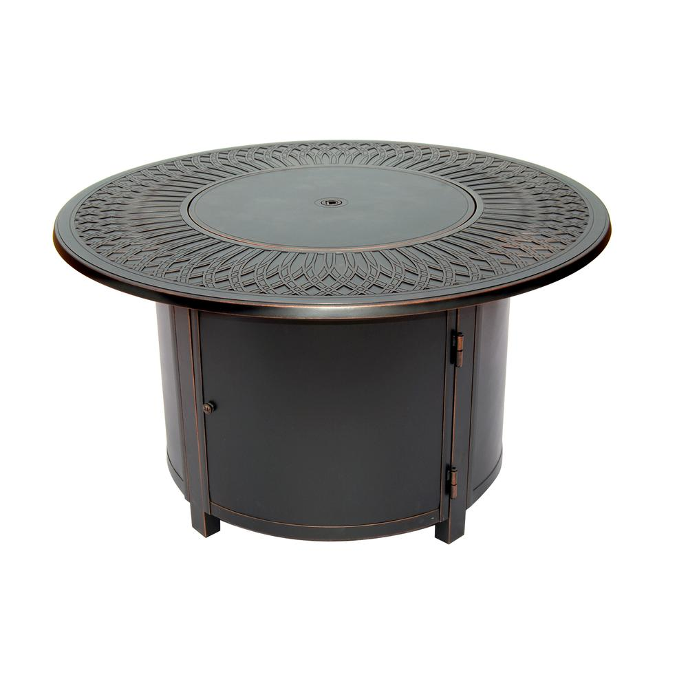 Walden 44" Round Gas Fire Pit Chat Table with Clear Glass Fire Beads