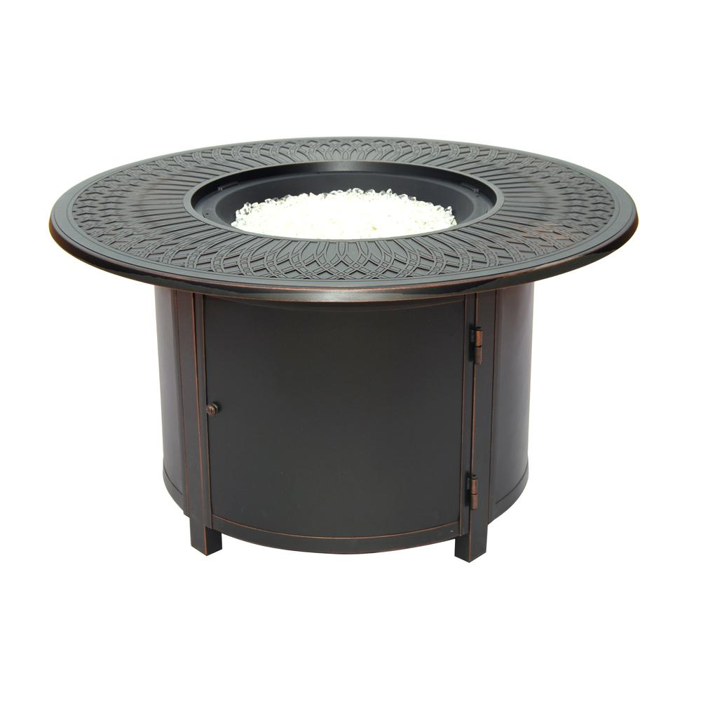 Walden 44" Round Gas Fire Pit Chat Table with Clear Glass Fire Beads