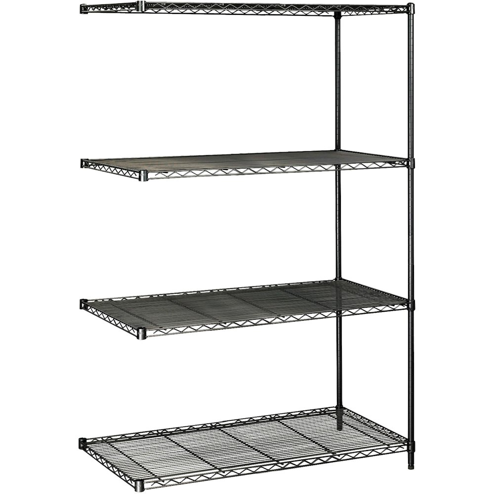 Safco Industrial Wire Shelving Add-On Unit - 48" x 24" x 72" - 4 x Shelf(ves) - 3200 lb Load Capacity - Adjustable Glide, Durable - Black - Powder Coated - Steel - Assembly Required