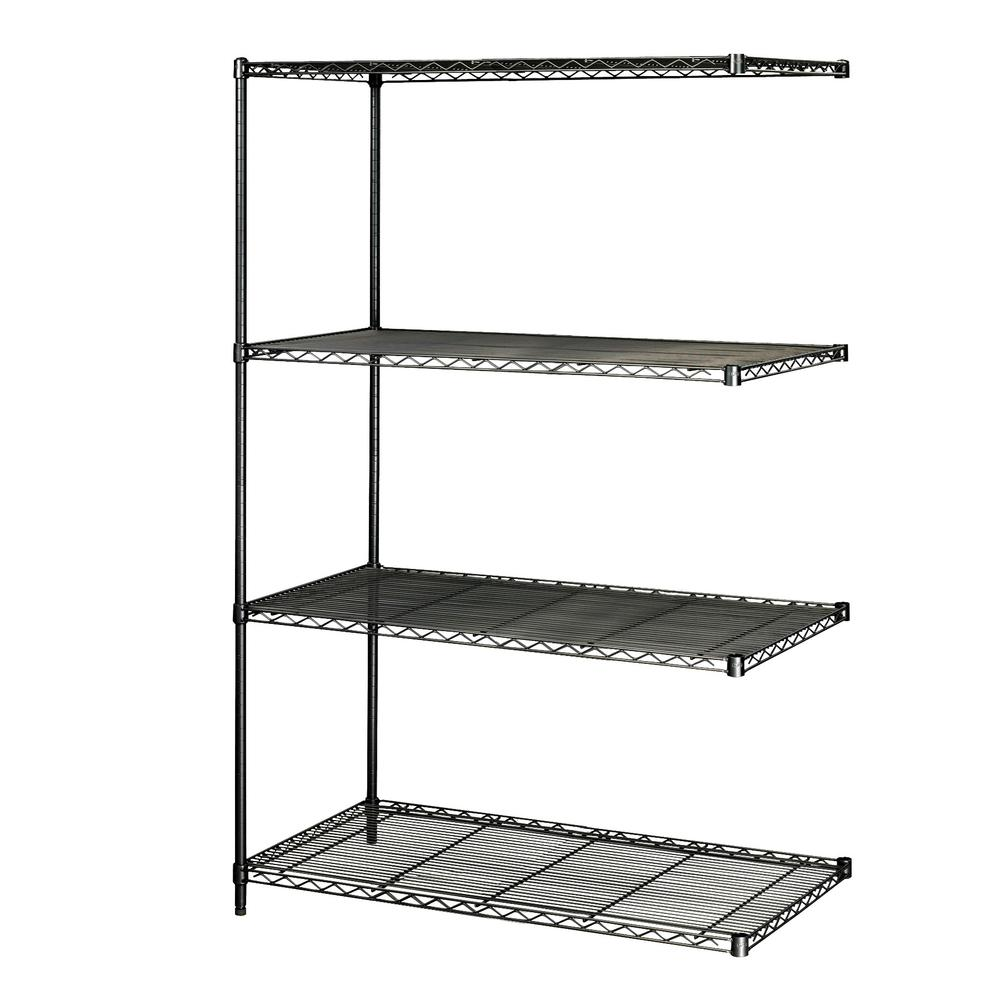 Safco Industrial Wire Shelving Add-On Unit - 48" x 24" x 72" - 4 x Shelf(ves) - 3200 lb Load Capacity - Adjustable Glide, Durable - Black - Powder Coated - Steel - Assembly Required