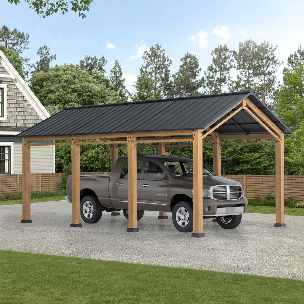 Cedar Wood Frame Carport Outdoor Patio Hardtop Gazebo