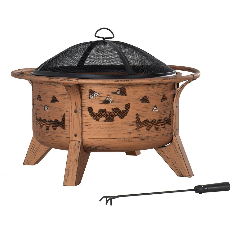 Sunjoy 30 in. Patio Round Steel Firepi Fire Pits with Spark Screen and Poker