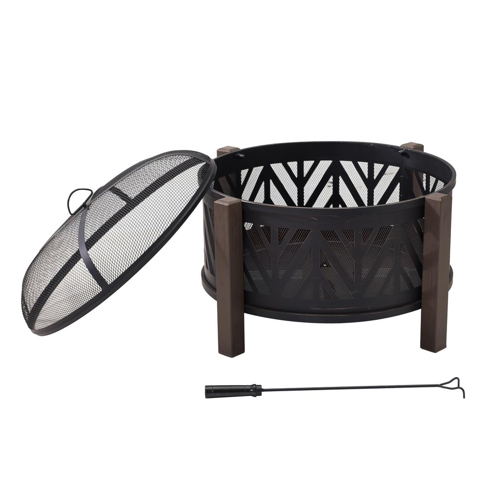 Fire Pit for Outside, Outdoor Steel Wood Burning Fire Pits with Screen