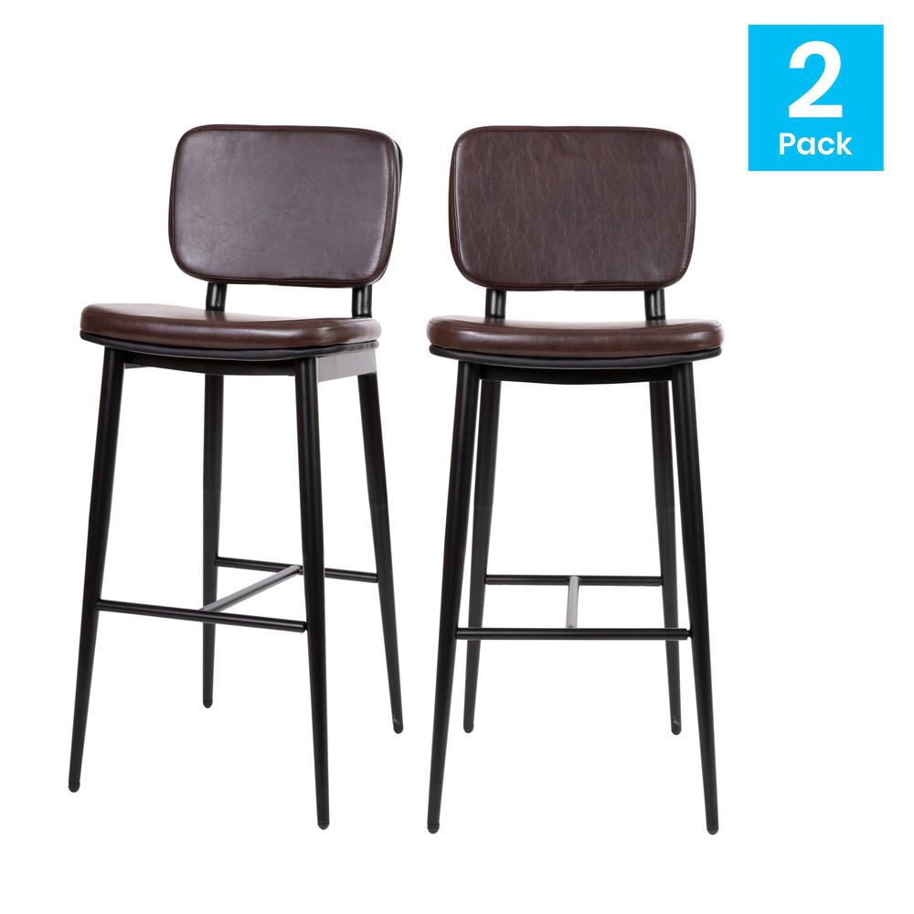 Mid-Back Barstools - Brown Upholstery - Black Iron Frame - Set of 2