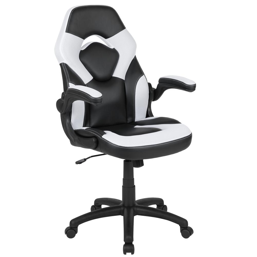 X10 Gaming Chair Racing Office Computer Swivel Chair, White/Black LeatherSoft