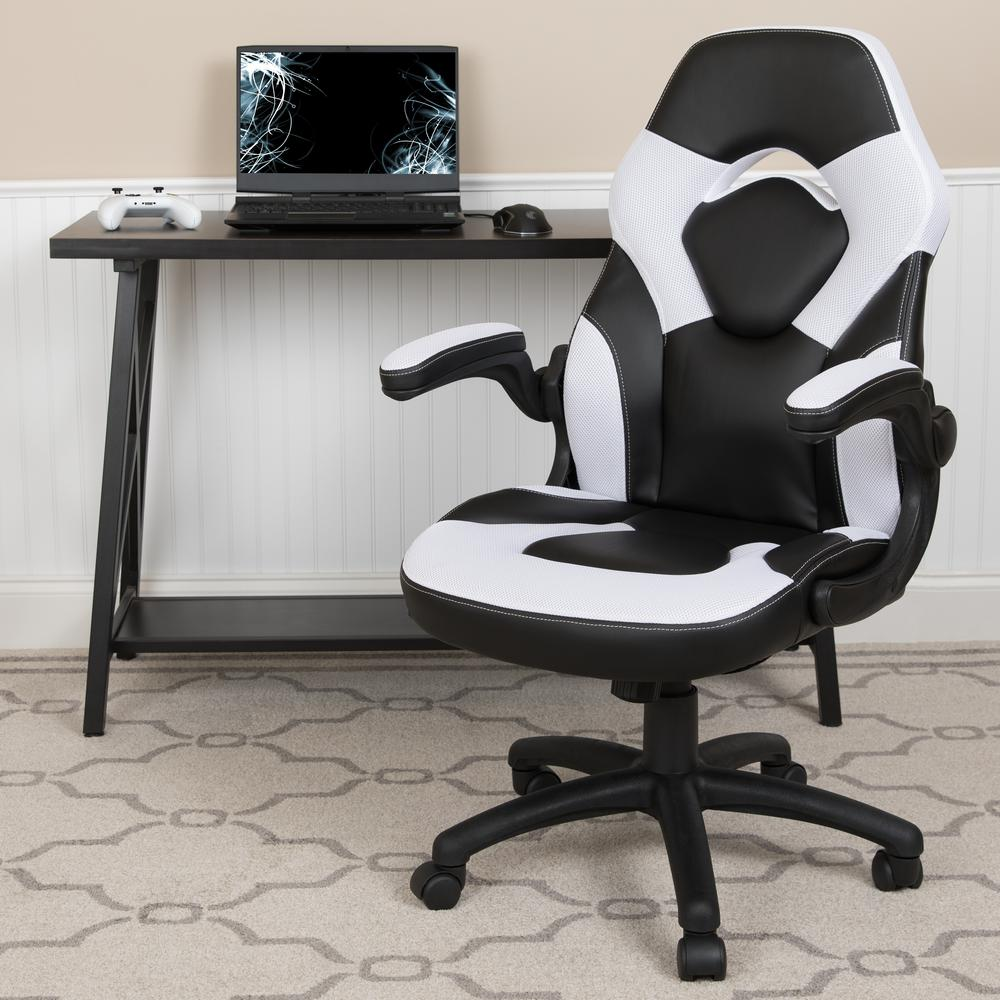 X10 Gaming Chair Racing Office Computer Swivel Chair, White/Black LeatherSoft