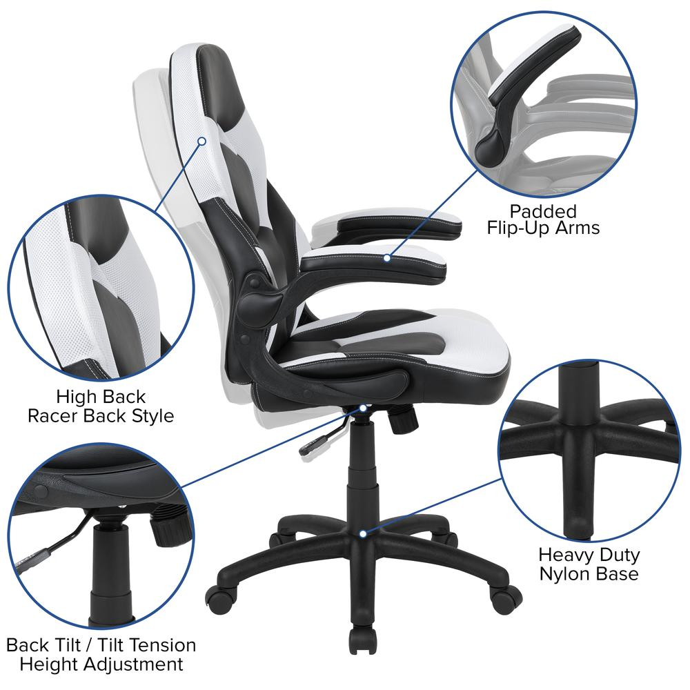 X10 Gaming Chair Racing Office Computer Swivel Chair, White/Black LeatherSoft