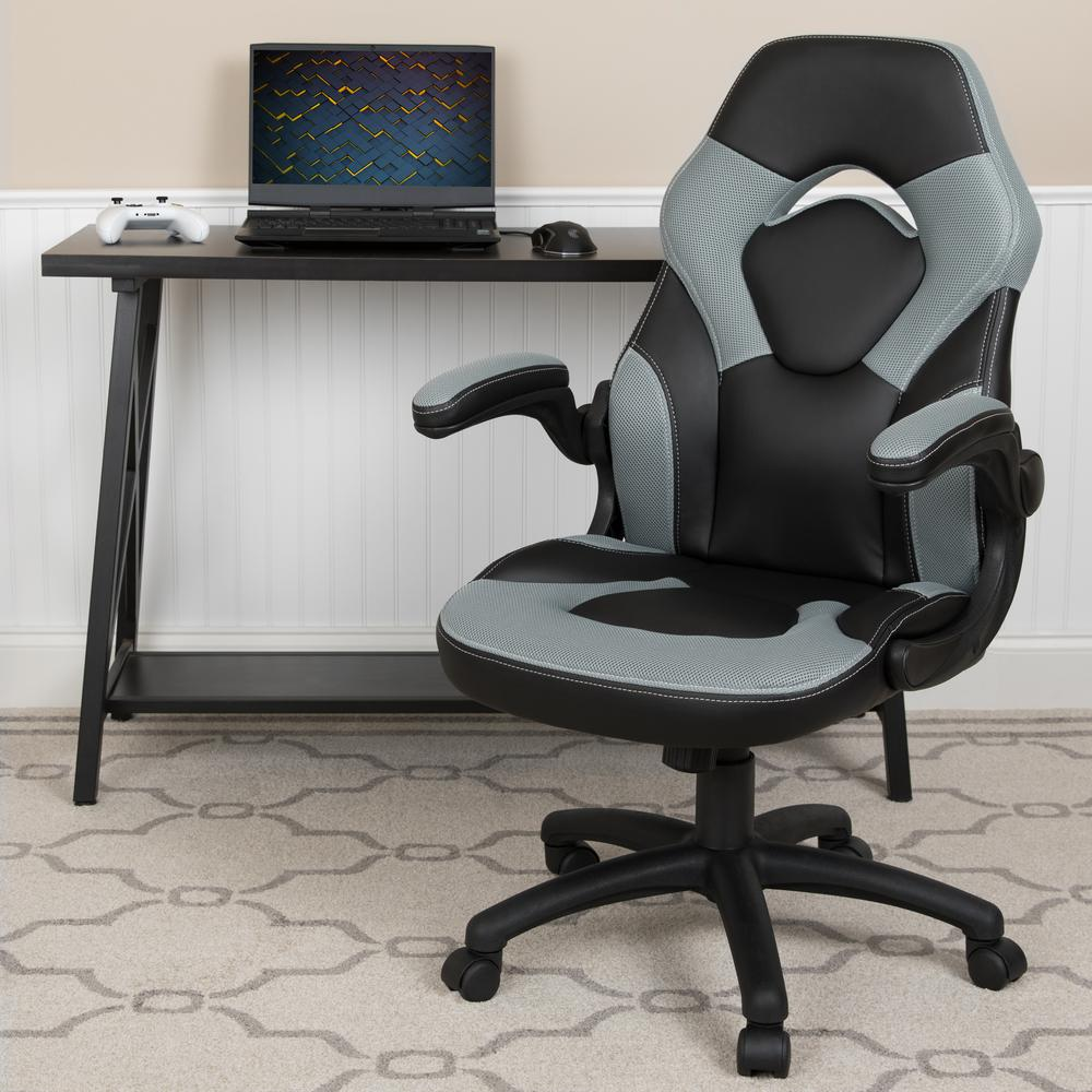 X10 Gaming Chair Racing Office Computer Swivel Chair, Gray/Black LeatherSoft