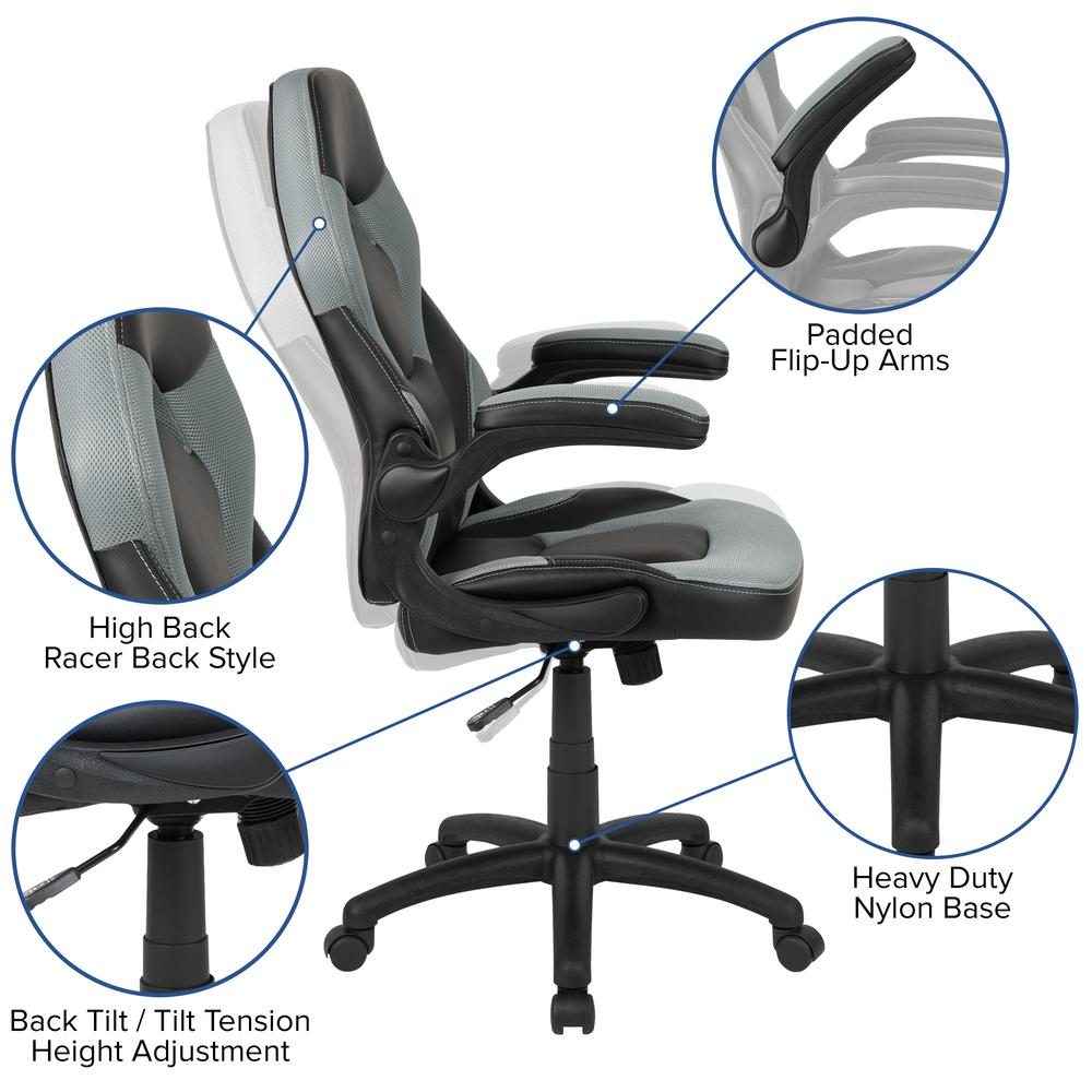 X10 Gaming Chair Racing Office Computer Swivel Chair, Gray/Black LeatherSoft