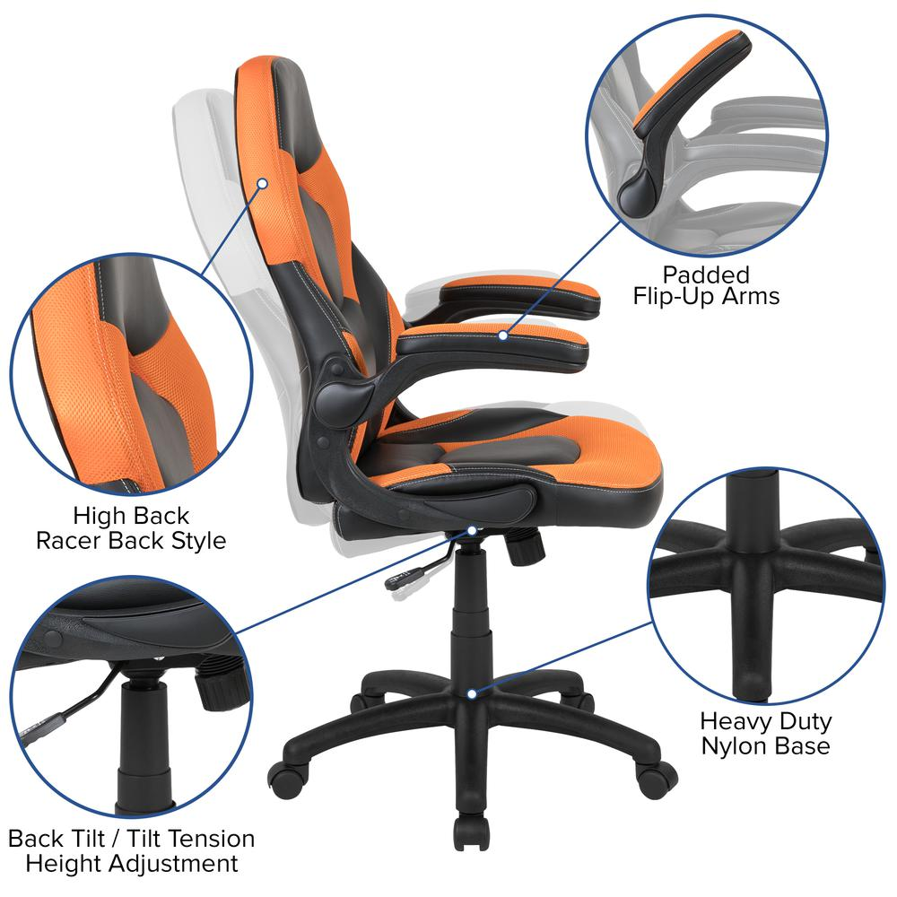 X10 Gaming Chair Racing Office Computer Swivel Chair, Orange/Black LeatherSoft