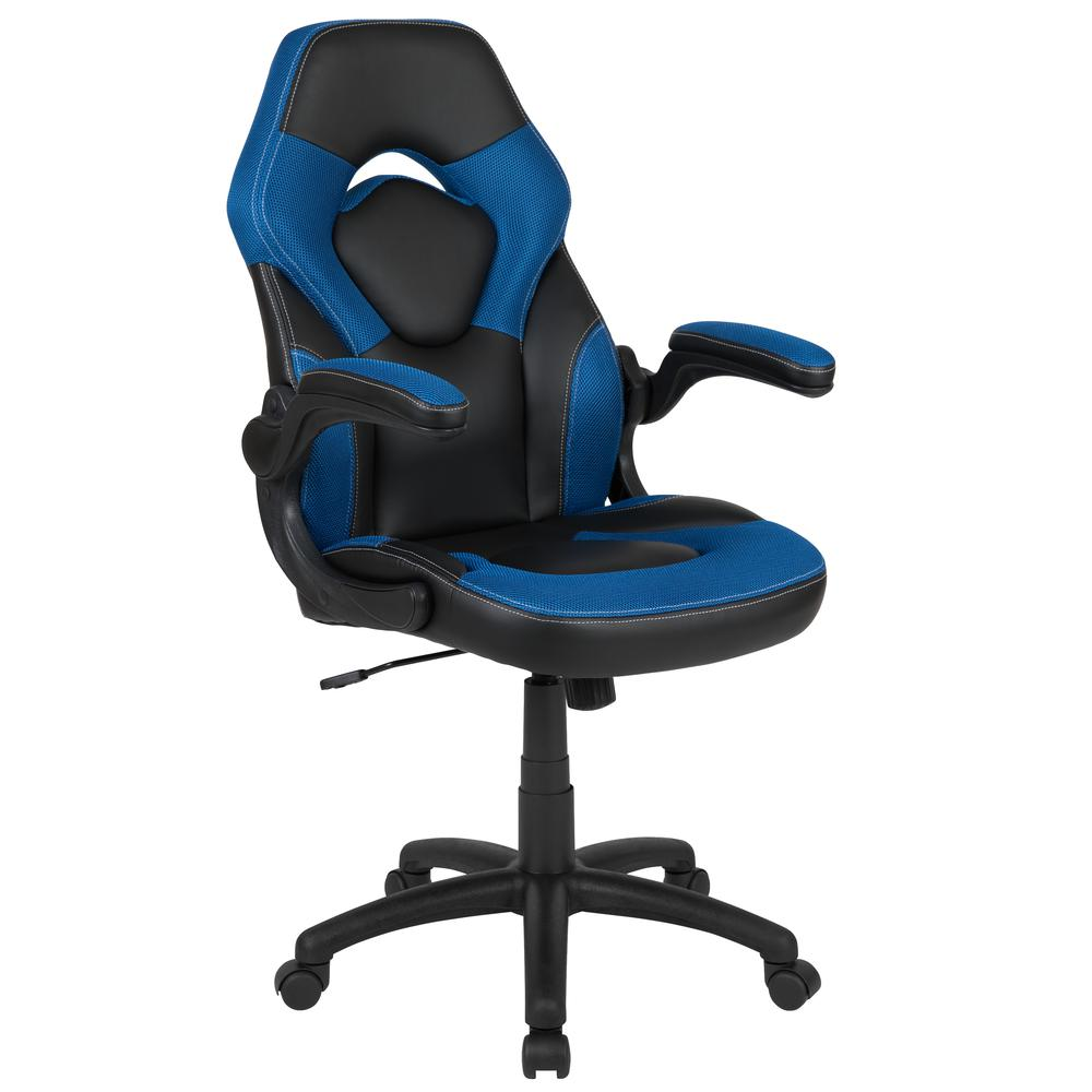 X10 Gaming Chair Racing Office Computer Swivel Chair, Blue/Black LeatherSoft