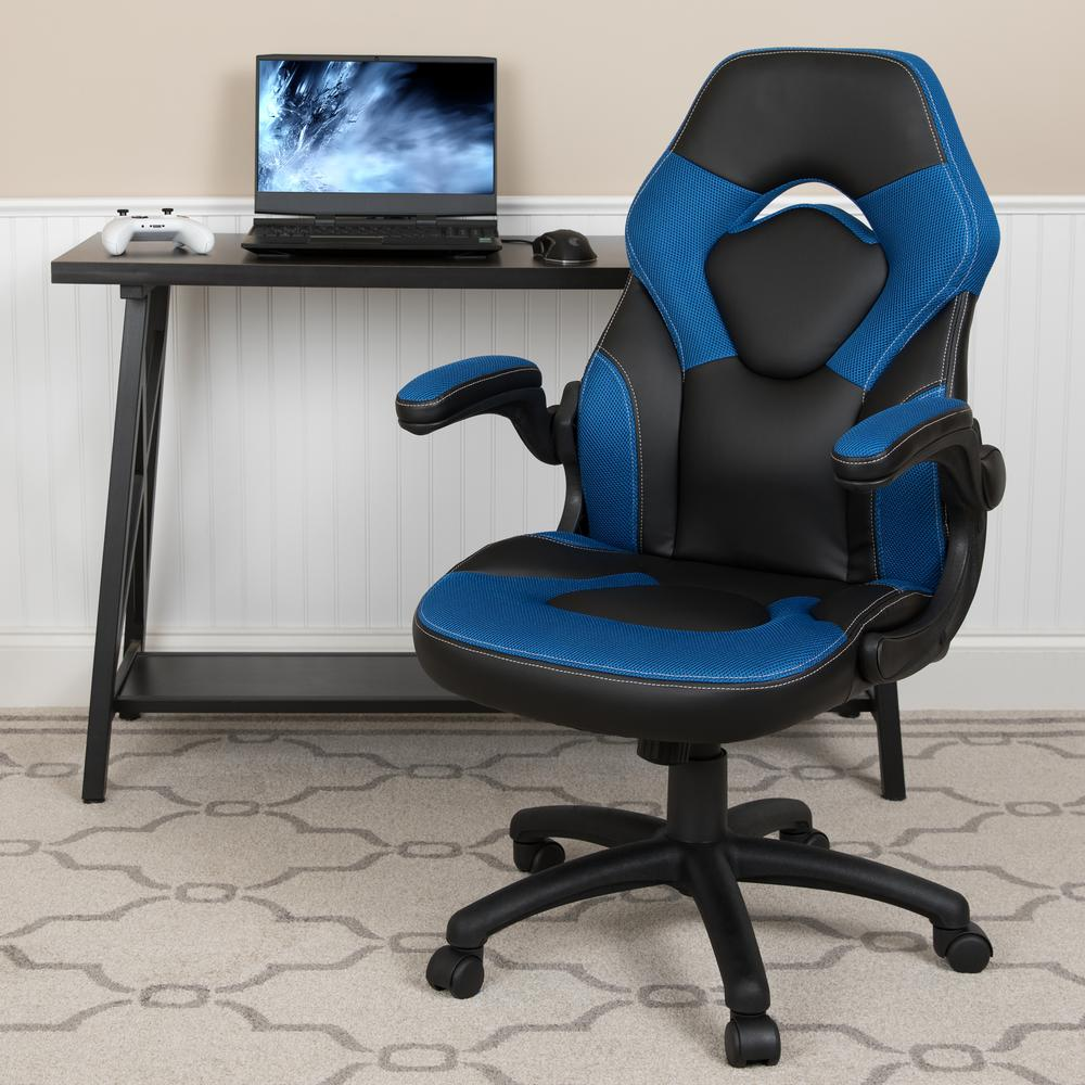 X10 Gaming Chair Racing Office Computer Swivel Chair, Blue/Black LeatherSoft