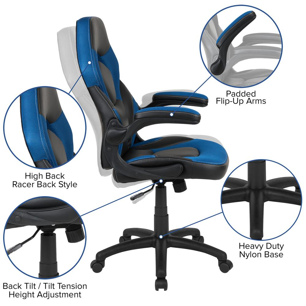 X10 Gaming Chair Racing Office Computer Swivel Chair, Blue/Black LeatherSoft