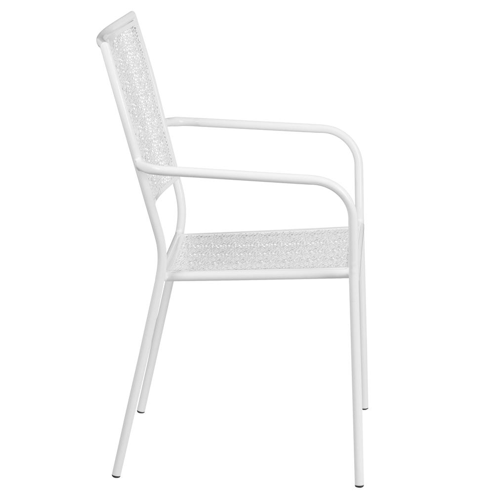 Commercial Grade White Indoor-Outdoor Steel Patio Arm Chair with Square Back