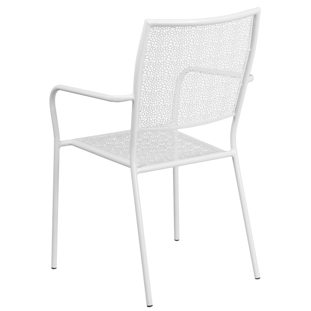 Commercial Grade White Indoor-Outdoor Steel Patio Arm Chair with Square Back