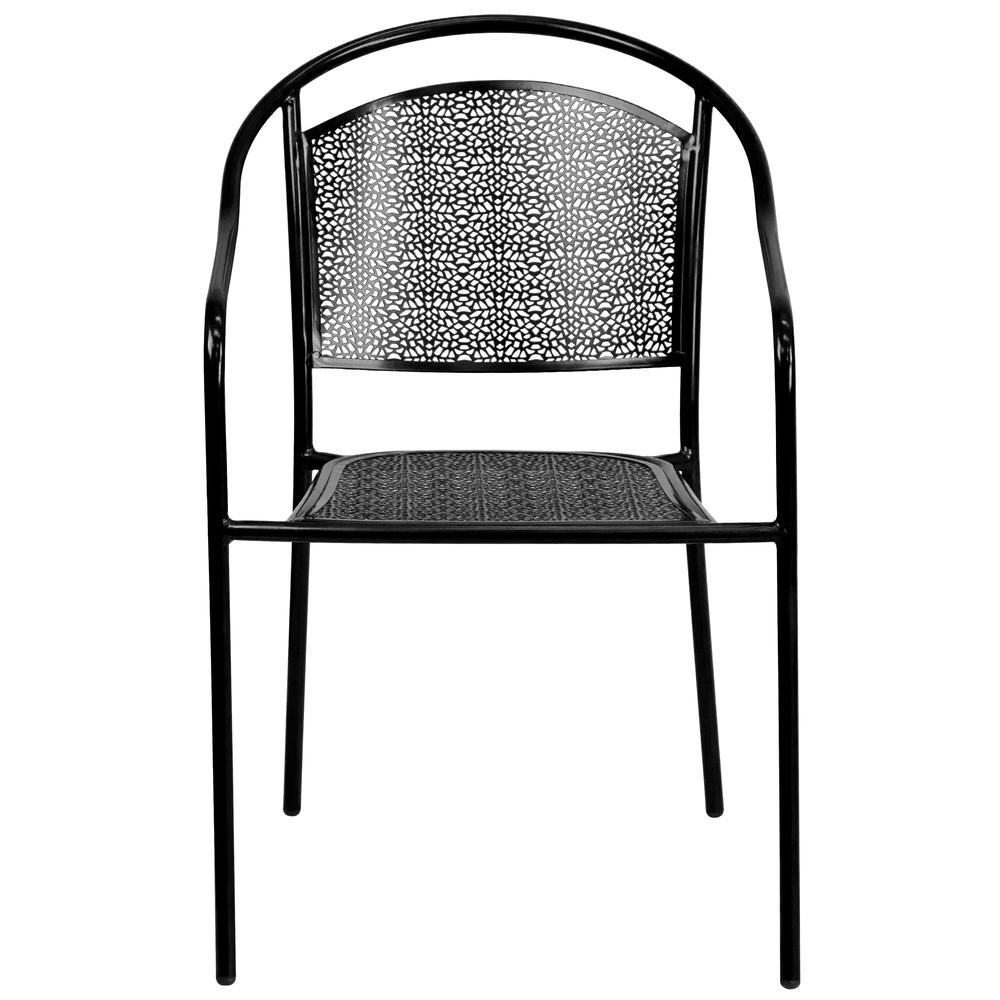 Commercial Grade Black Indoor-Outdoor Steel Patio Arm Chair with Round Back