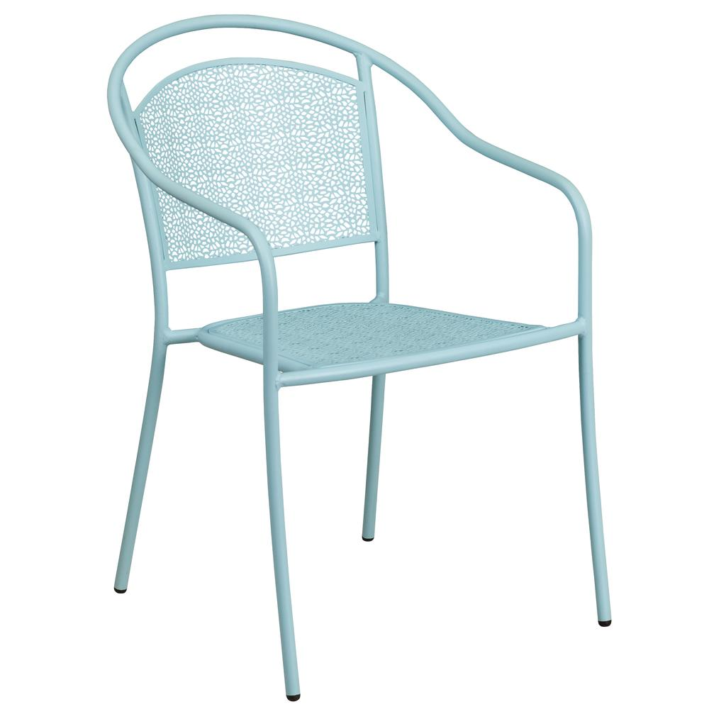 Sky Blue Indoor-Outdoor Steel Patio Arm Chair with Round Back