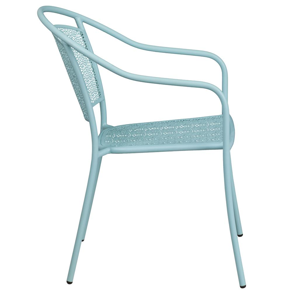 Sky Blue Indoor-Outdoor Steel Patio Arm Chair with Round Back