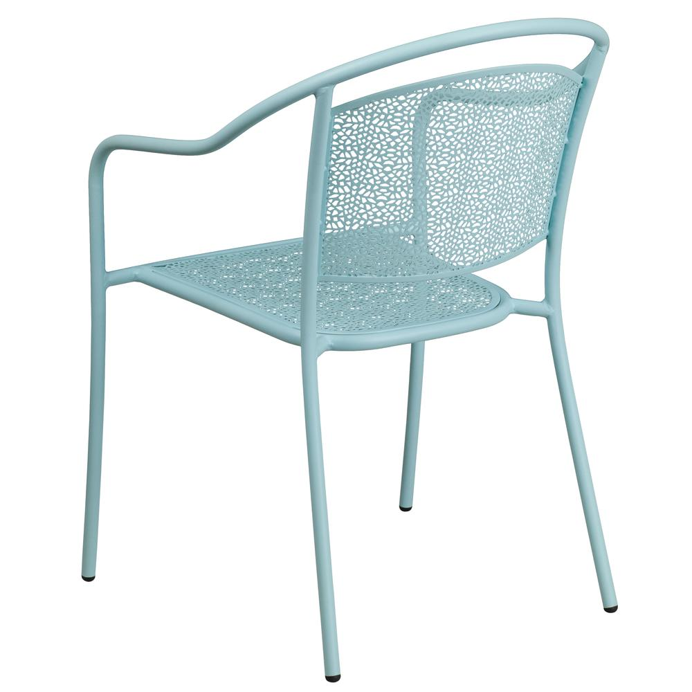 Sky Blue Indoor-Outdoor Steel Patio Arm Chair with Round Back