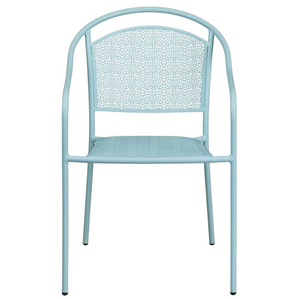 Sky Blue Indoor-Outdoor Steel Patio Arm Chair with Round Back