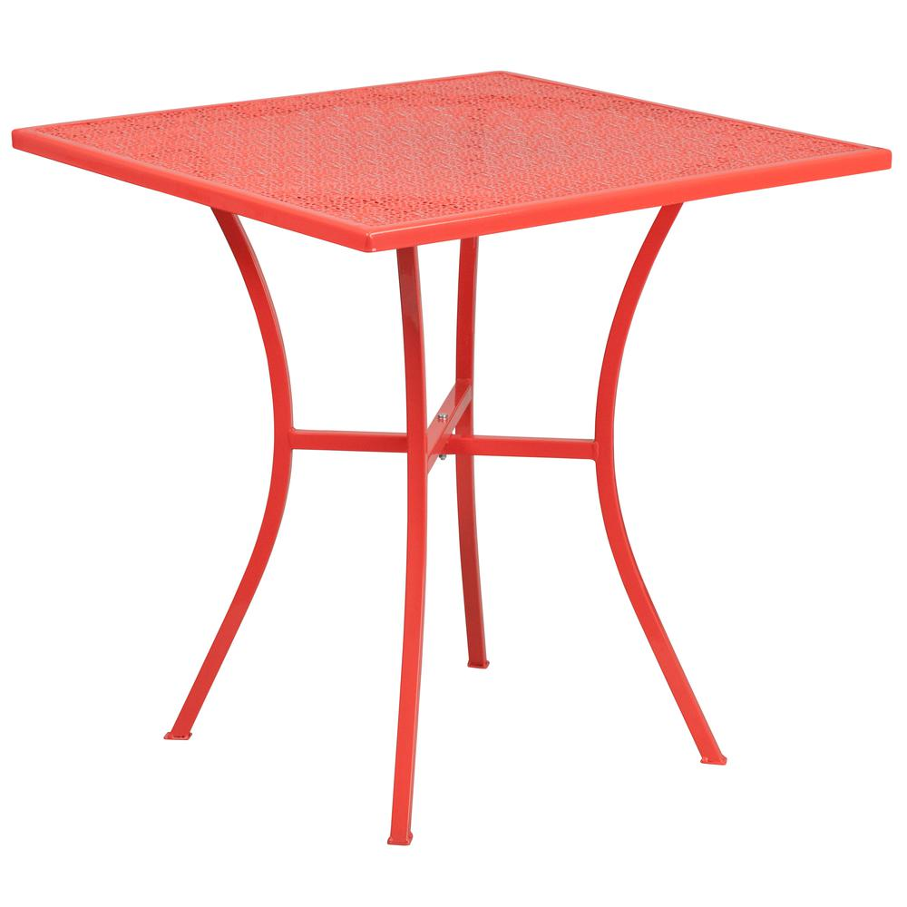 Commercial Grade 28" Square Coral Indoor-Outdoor Steel Patio Table