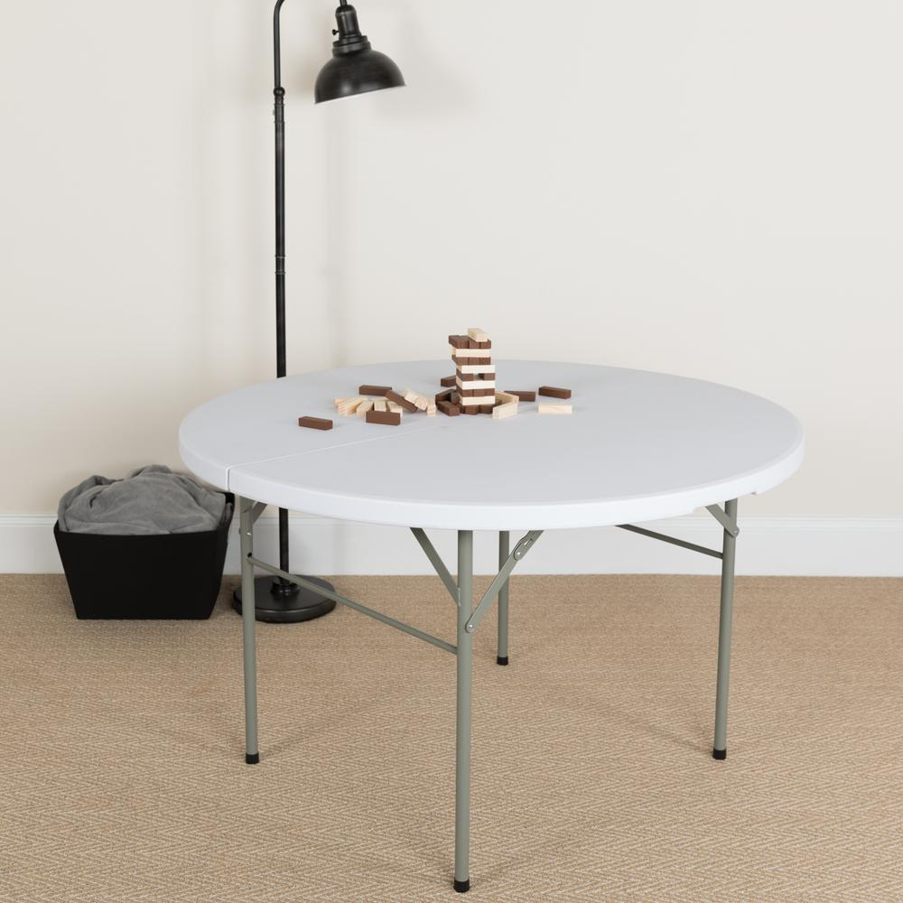 4-Foot Round Bi-Fold Granite White Plastic Banquet and Event Folding Table