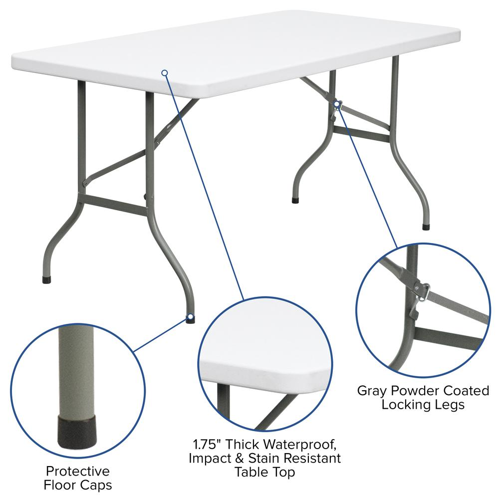 5-Foot Granite White Plastic Folding Table