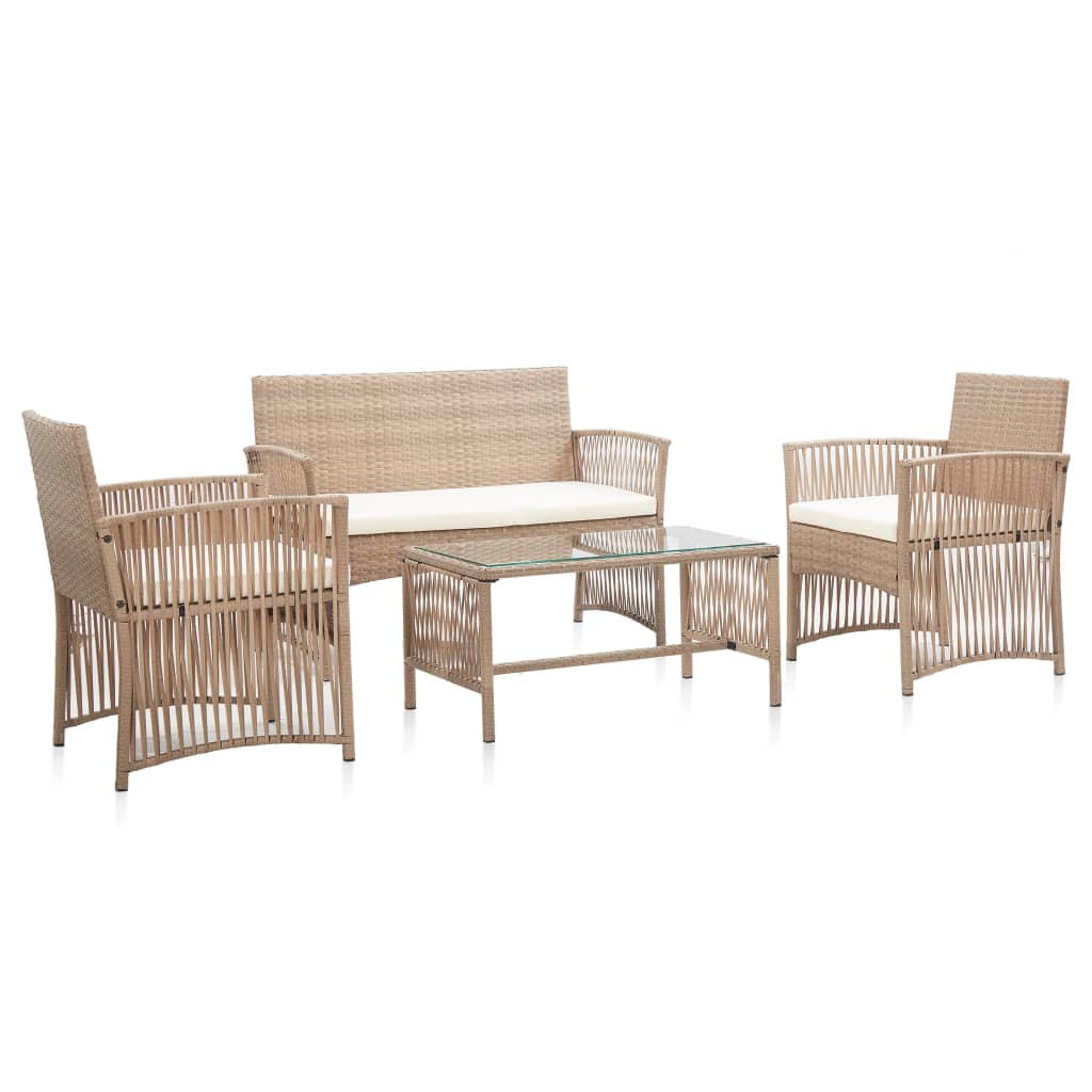 vidaXL 4 Piece Patio Lounge Set with Cushion Poly Rattan Beige