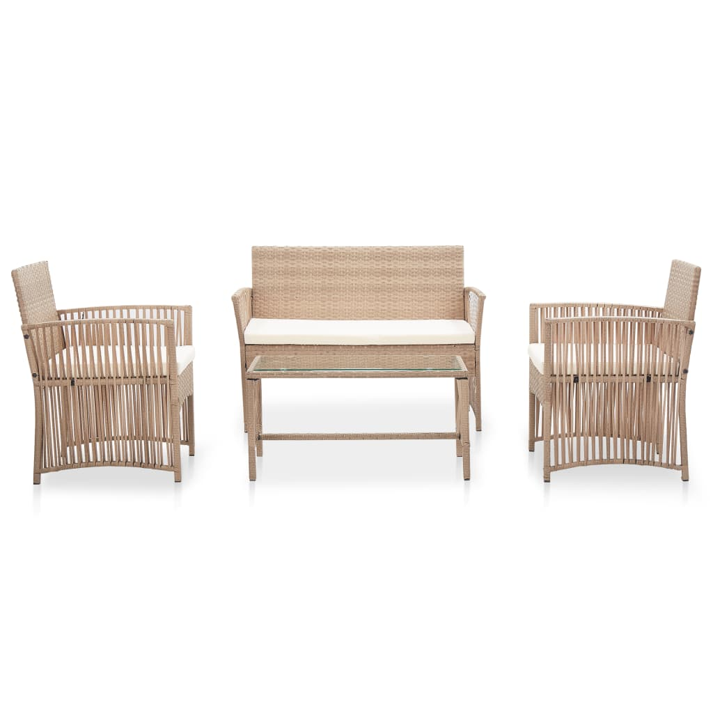 vidaXL 4 Piece Patio Lounge Set with Cushion Poly Rattan Beige